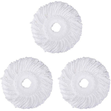 3Pcs Têtes Microfibre Balai, Tête de Vadrouille Rechange Rond Têtes Mop Rotation à 360 pour Nettoyage des Sols (Diamètre 16 cm)blanche