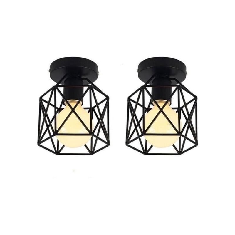 Axhup - Ceiling Light Fixture Vintage Industrial Simple Black Ceiling Lamp Metal Cage Chandelier with Lampshade for Living Room Hallway 2PCS