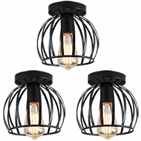 3pcs Vintage Industrial Design Deckenleuchte Käfigform 20cm Schwarz, Metall Eisen Deckenleuchte Leuchte für Wohnzimmer Schlafzimmer Esszimmer (ohne LED-Birne)