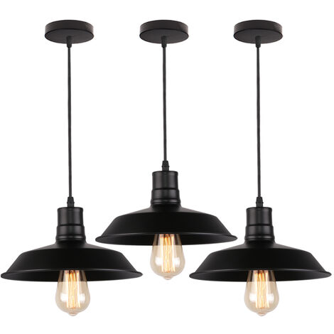 3pcs Vintage Industrial Pendant Light Black Hanging Chandelier Ceiling Lamp Fixture for Living Room Kitchen Island Restaurant