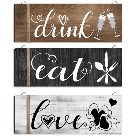 3Pcs Wall Decor Wooden Hanging Wall Sign Wooden Wall Art for Home Kitchen Dining Room Restaurant