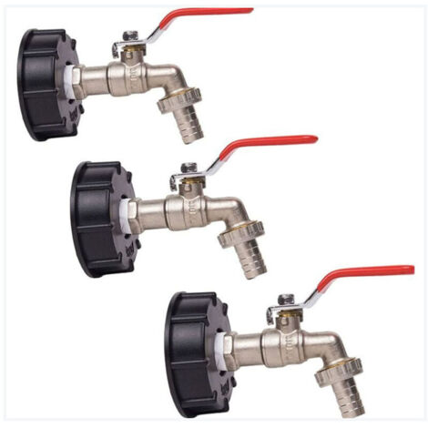 (3pcs)Robinet Cuve 1000L Robinet Recuperateur Eau De Pluie, Adaptateur De Réservoir d'eau IBC 1/2" Double Robinet Recuperateur Eau De Pluie,Robinet en Laiton Fabriqué en PP Filetage Gros 60 Mm