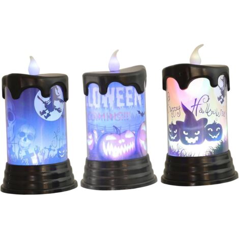 3pièces Bougies Décoratives LED pour Halloween sans Flamme Lampe Bougie