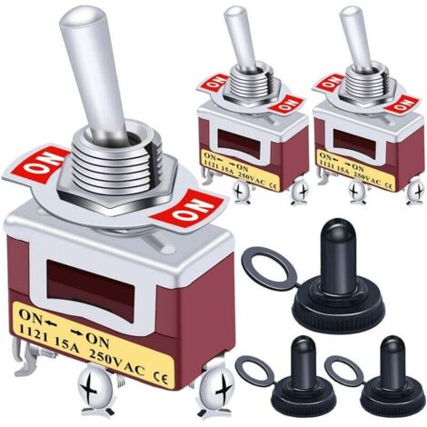3pièces Interrupteur à Levier 2 Positions SPST 2 Borne ON/ON Interrupteur à bascule Métal 20A 125V 15A 250V+3pièces Housse étanche 2 ans de garantie Ten-1121+MZ