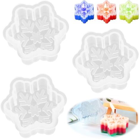 3pièces Moule en silicone en forme de flocon de neige Moule à savon Moule à bougie 3D Moules en résine pour Noël DIY Moules en silicone époxy pour loisirs créatifs