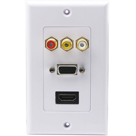 3RCA + HDMI + VGA Plaque Murale HDMI Component Composite Audio Vidéo Prise de Charger Support de Prise de Courant Murale Face Plate Panel Cover Blanc (3RCA & HDMI et VGA) RCA&HDMI&VGA