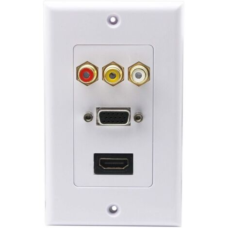 3RCA + HDMI + VGA Plaque Murale HDMI Component Composite Audio Vidéo Prise de Charger Support de Prise de Courant Murale Face Plate Panel Cover Blanc (3RCA & HDMI et VGA) RCA&HDMI&VGA