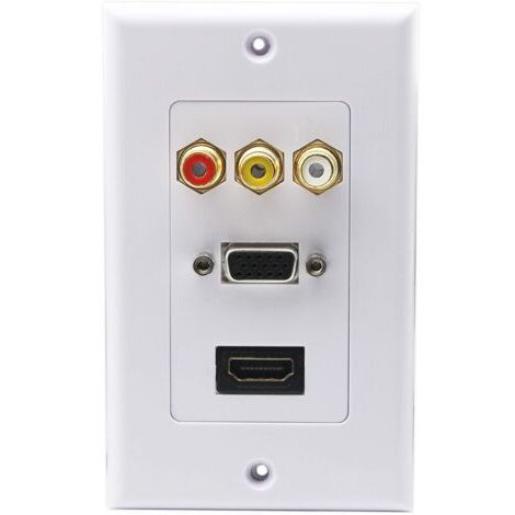 3RCA + HDMI + VGA Plaque Murale HDMI Component Composite Audio Vidéo Prise de Charger Support de Prise de Courant Murale Face Plate Panel Cover Blanc (3RCA & HDMI et VGA) RCA&HDMI&VGA