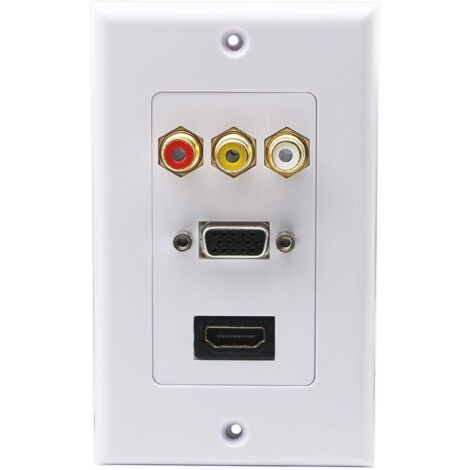 3RCA + HDMI + VGA Wall Plate HDMI Component Composite Audio Video Charger Socket Wall Power Outlet Holder Face Plate Panel Cover White (3RCA & HDMI & VGA) RCA&HDMI&VGA