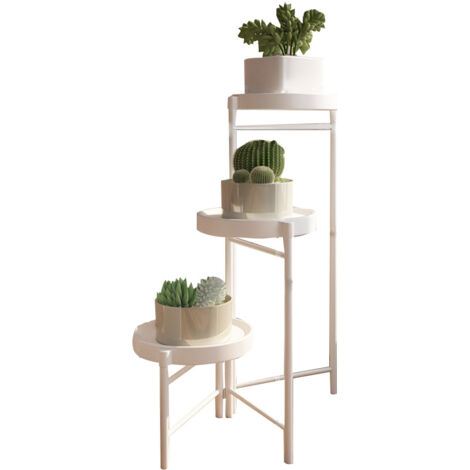3Tier Pflanzenständer Blumenregal Pflanzenregal, 64cm Hoch Rostfrei Blumenständer Blumenbank Blumentreppe Pflanzentreppe Standregal für Drinnen Draußen Garten Balkon Deko Weiß