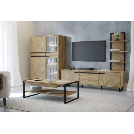 3tlg. Anbauwand SOLLETICO Wohnwand Bartex Eiche ca. 310 cm breit