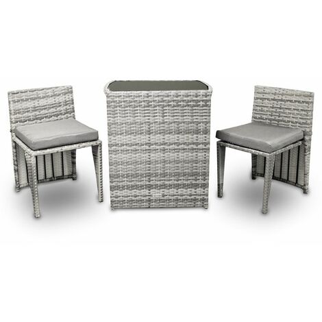 3tlg Poly Rattan Sitzgruppe Bistro Gartenmöbel Bistro Lounge Terasse Balkon Tisch Stühle Set (Grau)