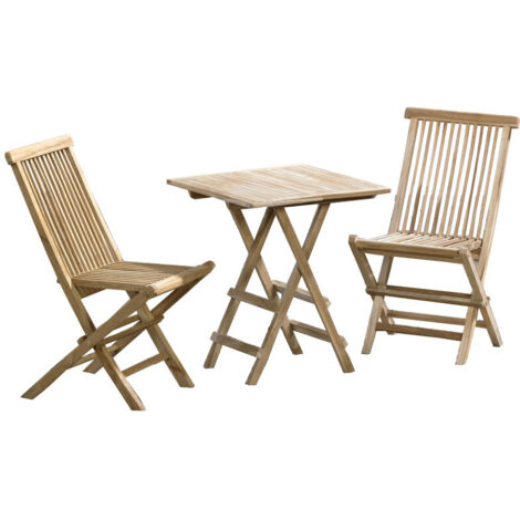3tlg. Sitzgruppe Teakholz Gartenset, Tisch eckig ca. 40x60 cm Klapptisch, 2 x Klappstuhl