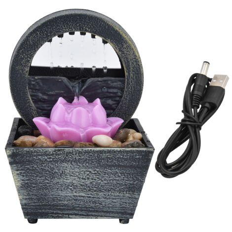 3V USB-Tischbrunnen mit Kunststoffblumen, LEDs und Ziersteinen für Zuhause oder Büro