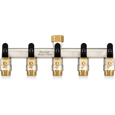 3voies Distributeur d'eau à double débit, distributeur 3/4 pouce, construction robuste en laiton nickelé, adaptateur de robinet extérieur haut poignée métallique allongée-poignée noire - 5