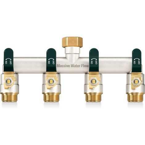 3voies Distributeur d'eau à double débit, distributeur 3/4 pouce, construction robuste en laiton nickelé, adaptateur de robinet extérieur haut poignée métallique allongée-poignée verte - 4
