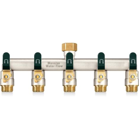 3voies Distributeur d'eau à double débit, distributeur 3/4 pouce, construction robuste en laiton nickelé, adaptateur de robinet extérieur haut poignée métallique allongée-poignée verte - 5