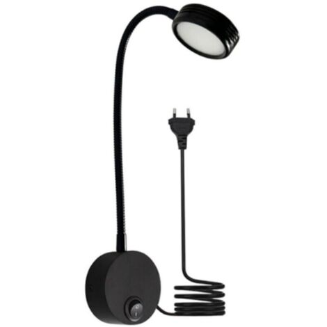 3W 6000K (Kaltweiß/Schwarz) Flexible LED-Leselampe/Nachttischlampe mit Ein-/Ausschalter und Kabelstecker (EU-Stecker)