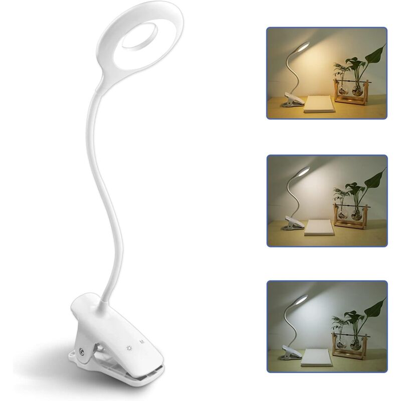 Linghhang - 3W Lampe de Bureau led sans Fil Rechargeable, 24 LEDs, Lampe de Lit Tactile avec Clip, 3 Couleur et 3 Intensité, Petite Lampe de Lecture