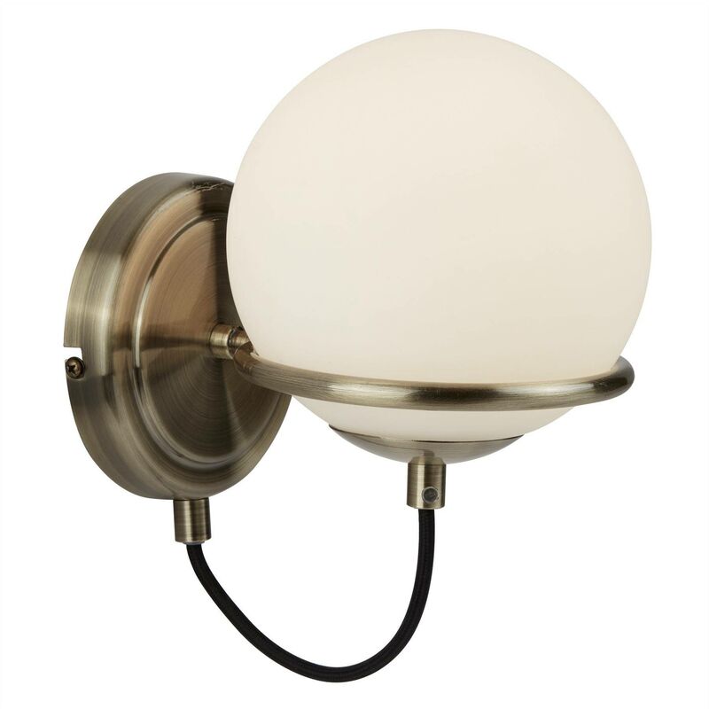 Image of Sphere - Applique a 1 luce bianca, ottone antico con paralume in vetro, attacco E14 - Searchlight