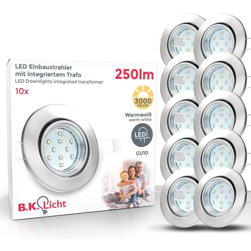 

B.k.licht - 3W LED Focos empotrables giratorio GU10 Ø86mm, 230V, Downlight IP23, Luz blanco cálido 3000K, profundidad 70mm:10 Stück (de), Matt Nickel