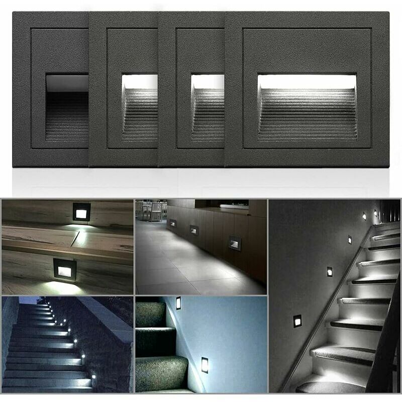 Hoopzi - 3W led Recessed Wall Light, Cold White IP65 waterproof Stair Lights, Step Lights, Aluminum, Decoration Outdoor Indoor Lighting Cold White