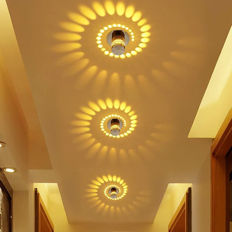 Aougo - 3W Modern Design Recessed Round led Hallway Downlight Lights Ceiling Spotlight Effect Adjustable Corridor Lamp Decoration Warm White 3000K