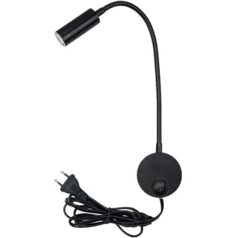 3W Plug Wired Flexible Gooseneck Wall Sconce Reading Lamp Art Works Display Accent Light Wall Mount Spot Lamp Fixture with On/Off Switch (Black-Warm White)