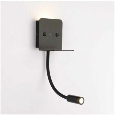 3W "Slange" LED-Wandleuchte + Leselicht mit USB-Anschluss Schwarz