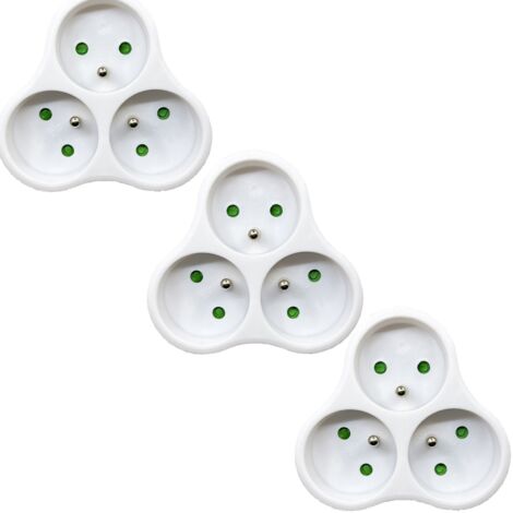 3X 16A 2P+T - Multiprise Triangulaire avec Sécurité Enfant - Polypropylène Blanc - Idéale pour Usage Domestique - Certifiée NF - Blanc-3pcs