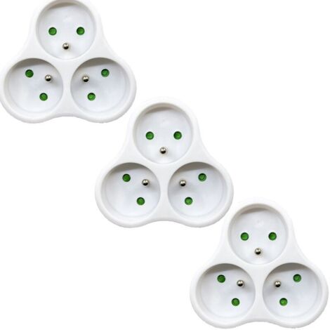 3X 16A 2P+T - Multiprise Triangulaire avec Sécurité Enfant - Polypropylène Blanc - Idéale pour Usage Domestique - Certifiée NF - Blanc-3pcs