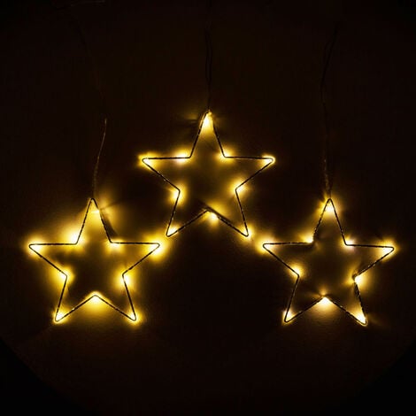 VALUELIGHTS 3x 20cm Silver Hanging Star String Curtain Lights Christmas Decoration Indoor Window Wall Festive Xmas Lighting