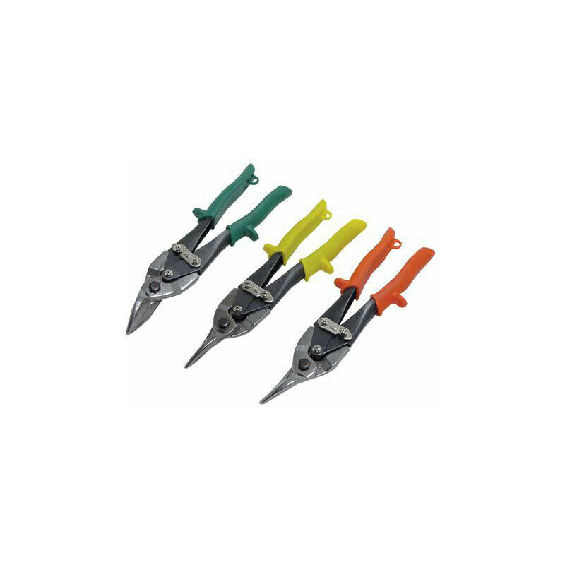 3x 250mm Aviation Tin Snips Set Compound Leverage Action Colour Coded Handles