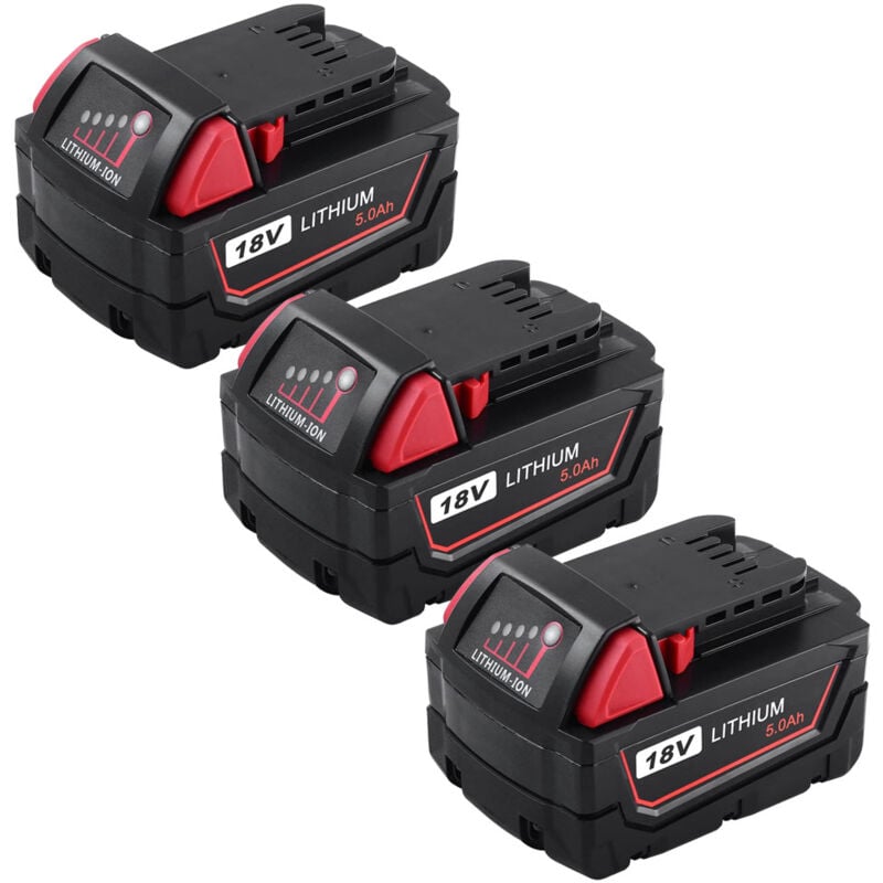 Powerwings - 3X 5.0Ah 18V Batterie pour Milwaukee M18 Outils sans Fils 48-11-1850 48-11-1852 48-11-1820 48-11-1860 48-11-1828 48-11-10, avec