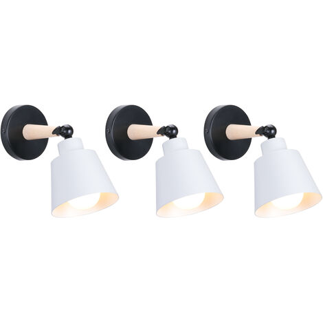 3X Aplique de Pared, Moderno Lámpara de Pared con Pantalla de Medera y Metal, Iluminación Art Decor Luz E27 para Dormitorio Cocina Comedor Cafe (Blanco Mate)