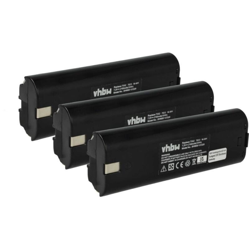 Vhbw - 3x Batería compatible con Makita ML700 Flashlight, ML701, ML702, UH1070DW, UH3000D, UH3000DW herramientas eléctricas (2100 mAh, NiMH, 7,2 v)