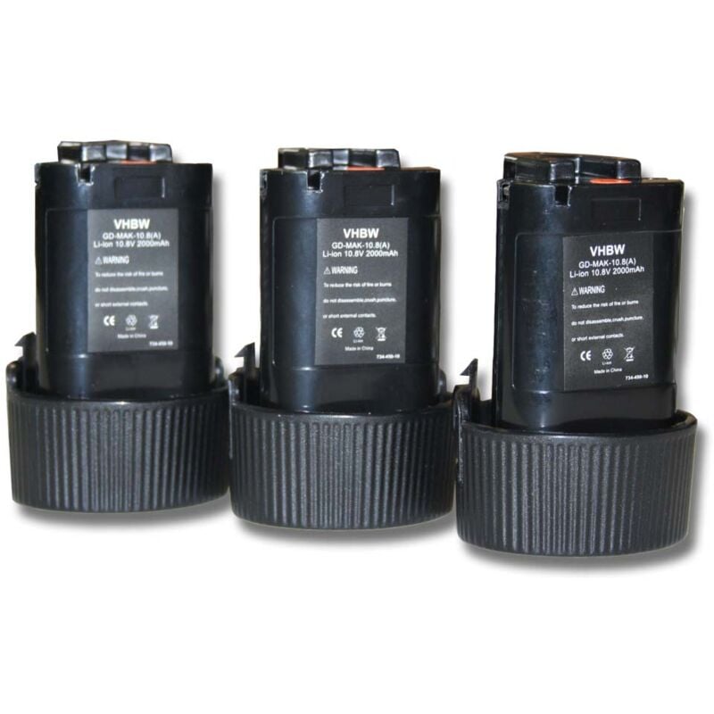 3x Batterie Li-Ion 2000mAh (10.8V) Vhbw pour outils DF030D, DF030DWE, DF030DWX, DF330, DF330D comme Makita 194550-6, 194551-4, BL1013, BL1014.