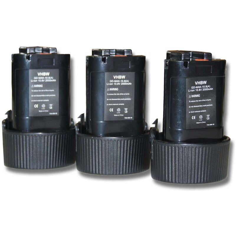 Vhbw - 3x Batterie Li-Ion 2000mAh (10.8V) pour outils ML100 led, ML101W, MU01, MU01Z, SH01, SH01W comme Makita 194550-6, 194551-4, BL1013, BL1014.