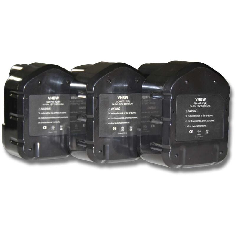 3x Batteries compatible avec Hitachi db 12DM2, DH15D2, dh 15D2, DH15DV, dh 15DV, DN12DY outil électrique (3300 mAh, NiMH, 12 v) - Vhbw