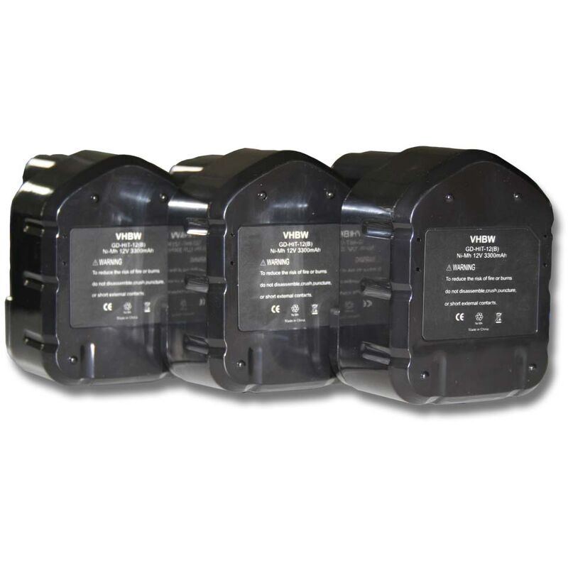 3x Batteries compatible avec Hitachi DS12DVF3, ds 12DVF3, DW18D, dw 18D, FDS12DVC outil électrique (3300 mAh, NiMH, 12 v) - Vhbw