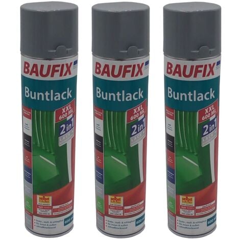 3x Baufix Alkydharz Lackspray XXL 600ml silbergrau glänzend Farbspray Buntlack