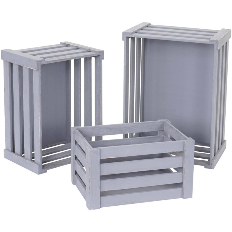 HHG - jamais utilisé] Set de 3 boîtes en bois 804, gris shabby