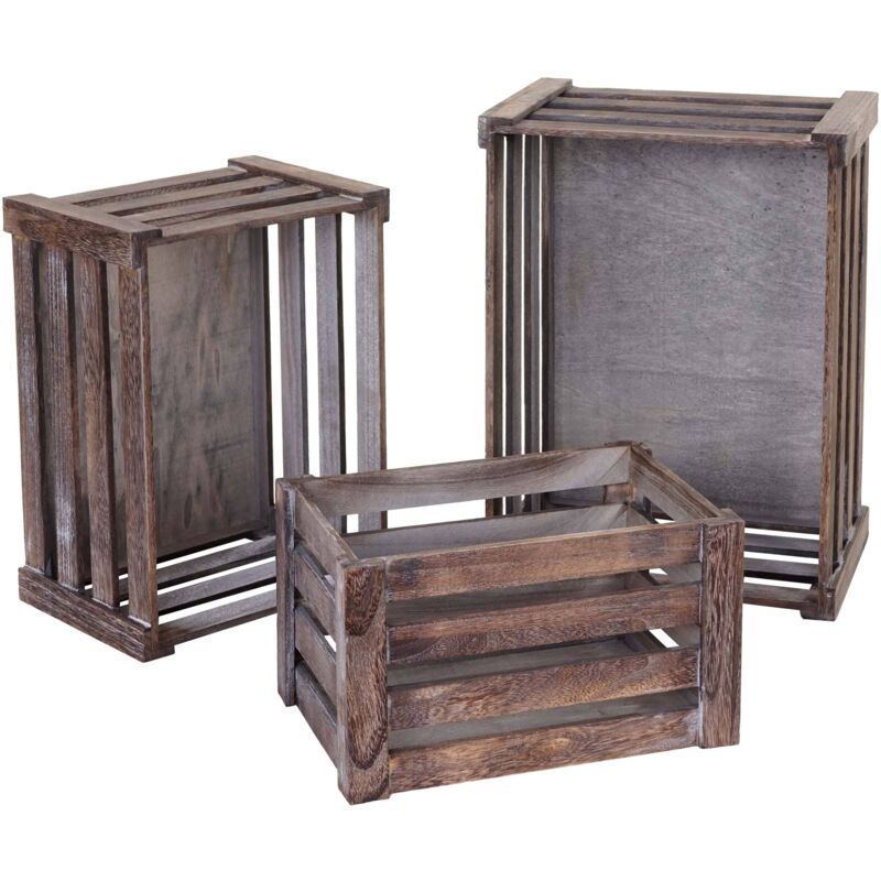 HHG - jamais utilisé] Set de 3 boîtes en bois 804, brun shabby