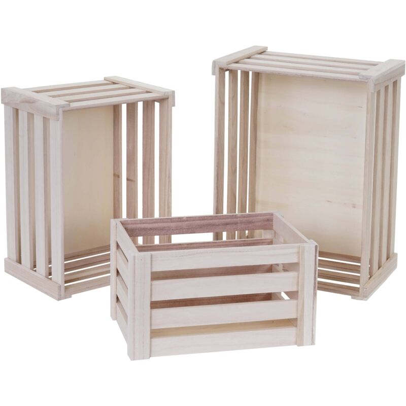 Jamais utilisé] Set de 3 boîtes en bois HHG 804, couleur naturelle, shabby