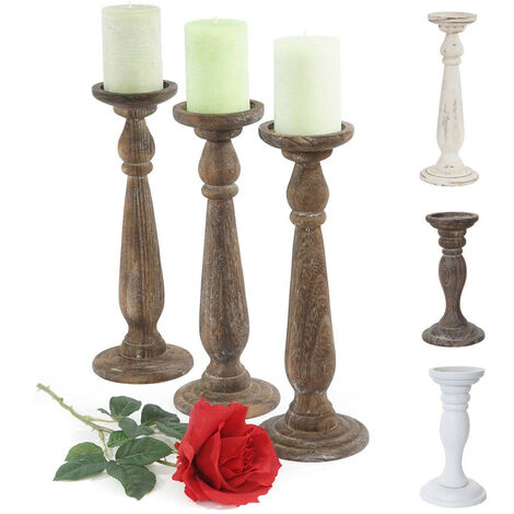 3x bougeoir, chandelier T360, style shabby, vintage, hauteur 35cm - marron naturel