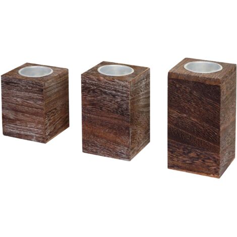 3x bougeoir pour bougies à chauffe-plat Leuca, S+M+L, style shabby, vintage, marron