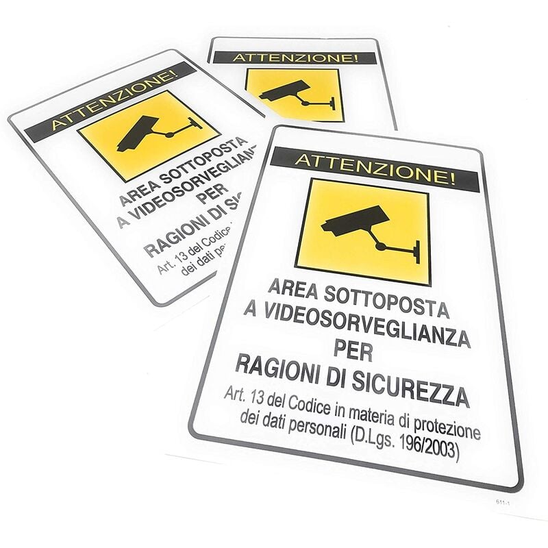 Image of 3X Cartello Segnaletico Attenzione Area Sottoposta a Videosorveglianza Per Esterno