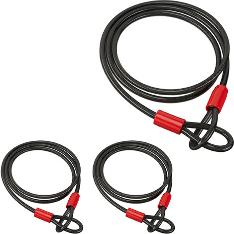 3x Cavi Extra Lunghi da 2m, con Cappi, per Biciclette e Bagagli, in Acciaio Rivestito, con Passanti, Colore Nero