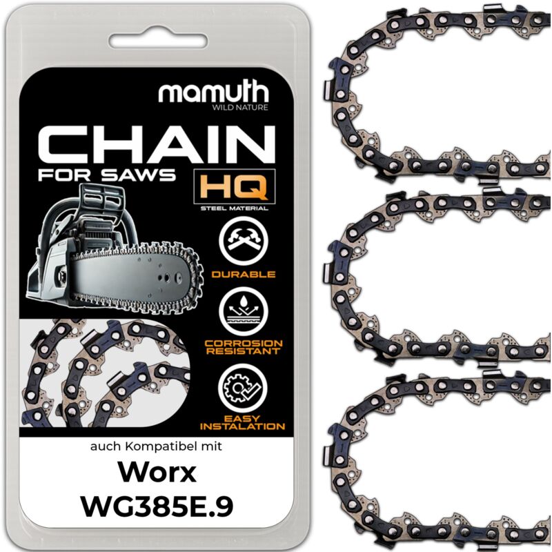 3x Chaîne de tronçonneuse 40cm 1,1mm 3,8' 57TG pour Worx