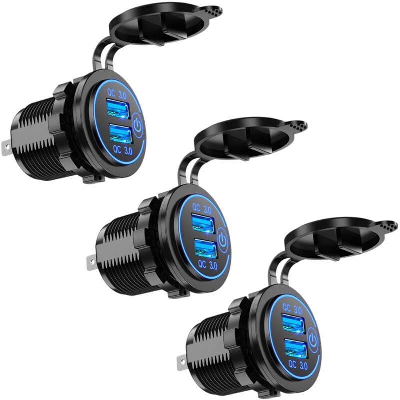 3X Charge 3.0 Double Chargeur de Voiture usb 12V 36W Avec Interrupteur